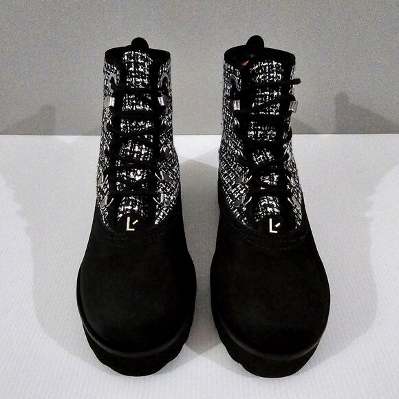 Larroude Vail Hiking Boot Water Resistant Shoe Black Grey Tweed Nubuck 7.5 - Picture 5 of 13